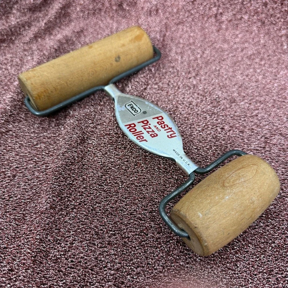 Vintage FKCO Pastry and Pizza Roller Wood Handles Kitchen Utensil‎ USA Made